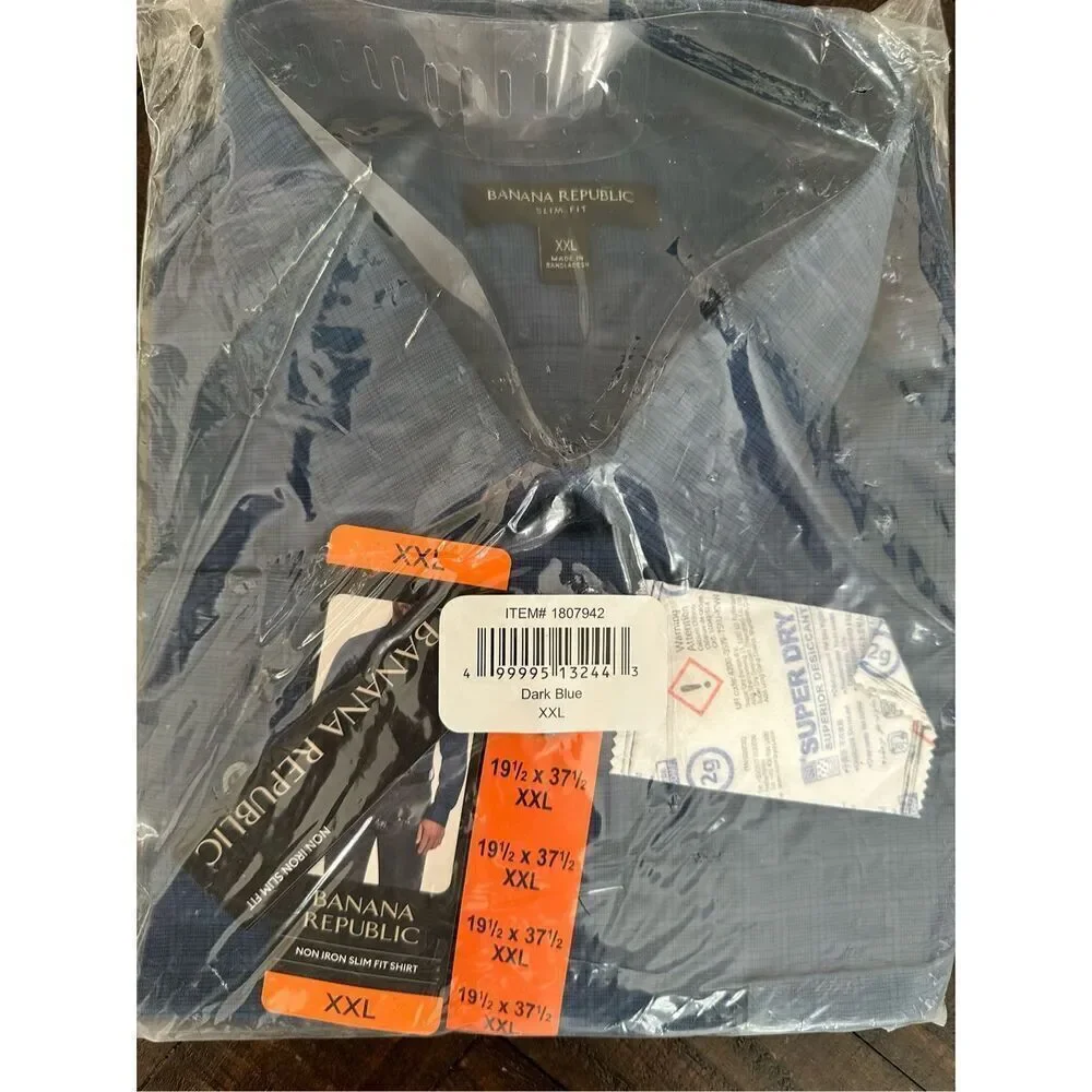 Banana Republic Blue Plaid Men’s Non Iron Slim Fit Button Down Shirt Size XXL